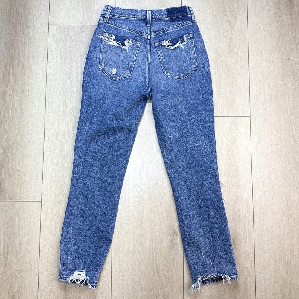 Abercrombie High Rise Mom Jeans Size 25 (24) Distressed Blue Denim Raw Hem Crop - Picture 5 of 8